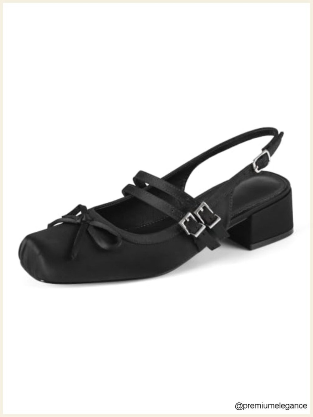 Satin Slingback Ballet Flats Mary Jane Bow Pumps Low Block Heel for Women